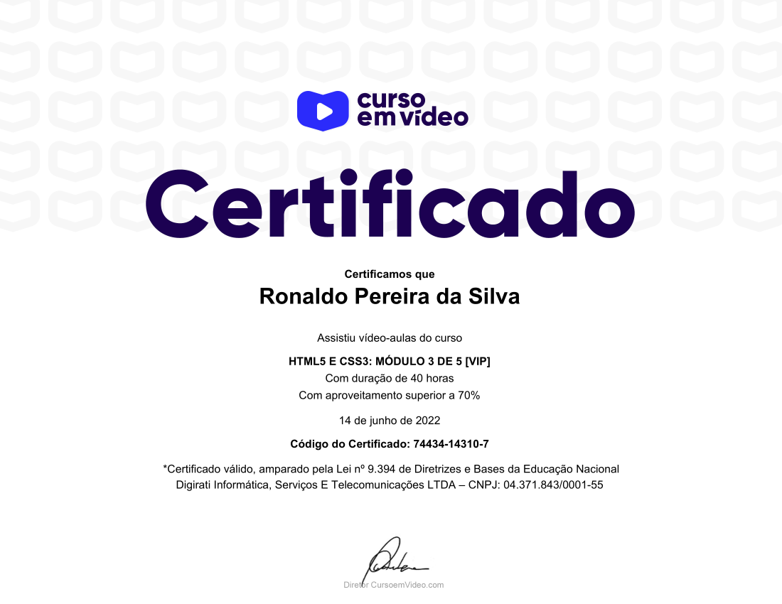 certificado de HTML5 E CSS3